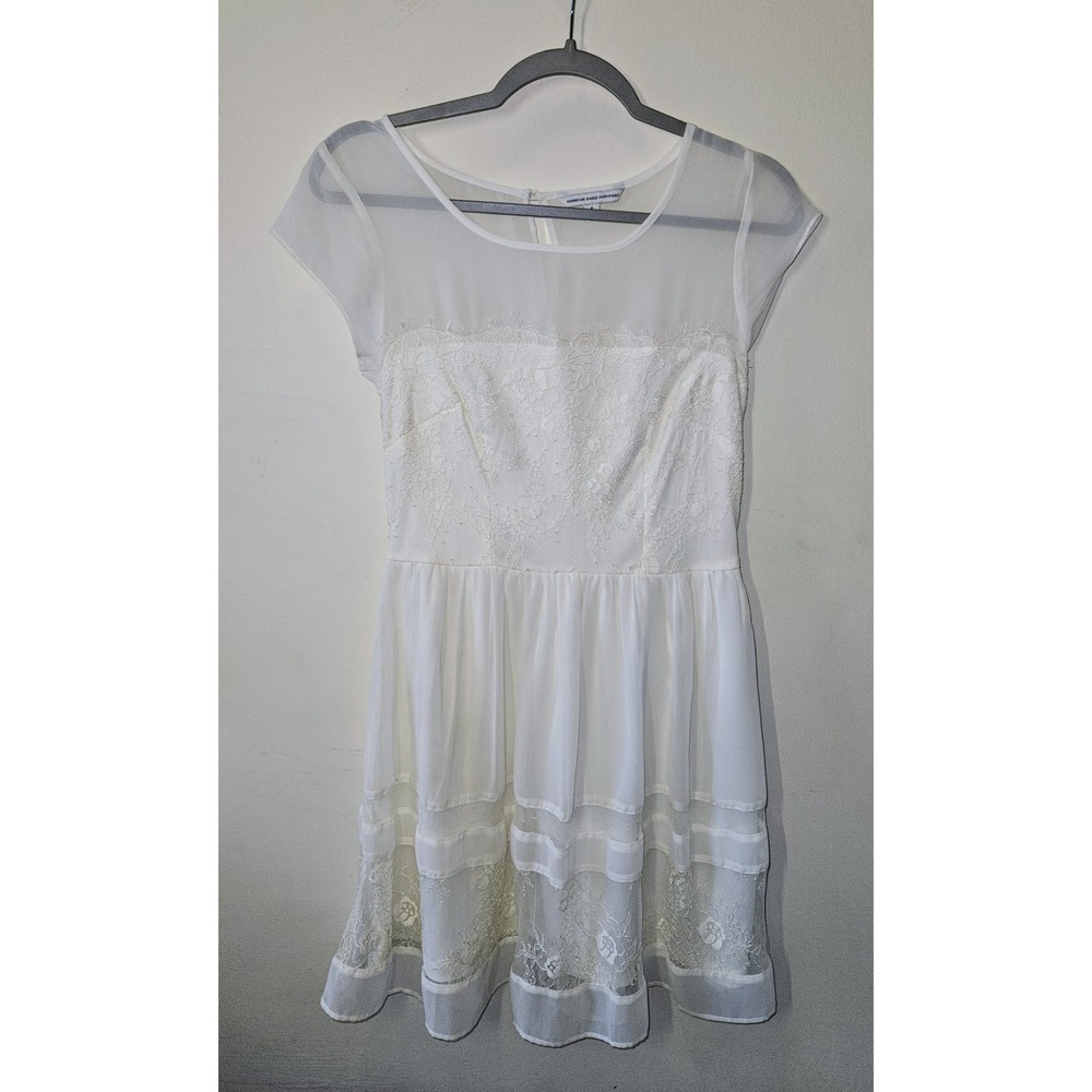 American Eagle Cream Ivory Lace Overlay Sheer Cap Sleeve Tier Dress, SIZE 4